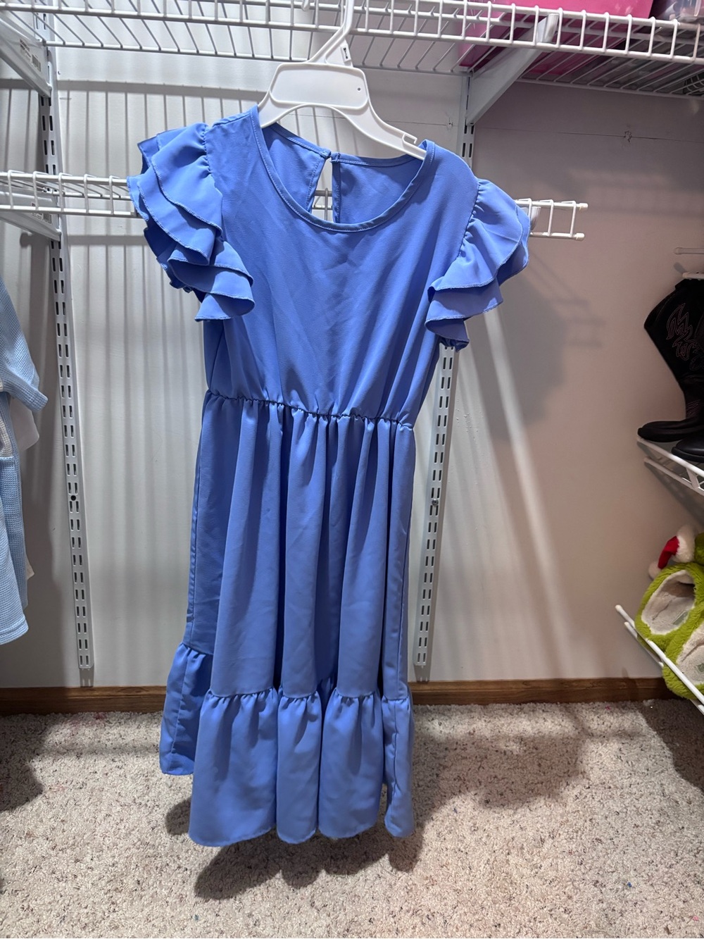 Amazon Girls Sky-Blue Ruffle Sleeve Dress